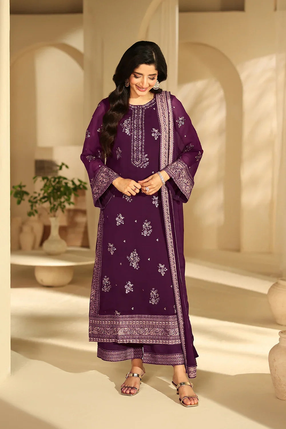 03-Piece Embroidered Chiffon Suit | Ready To Wear