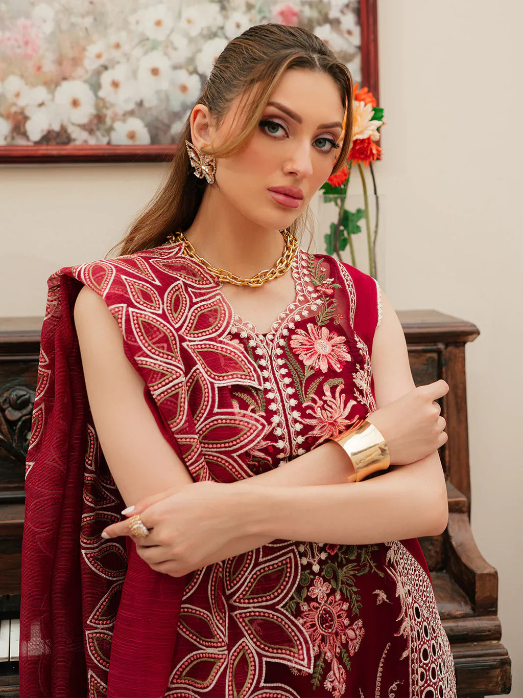 03-Piece Embroidered Lawn Suit With Net Dupatta | Ready To Wear