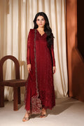 Crimson Red: Embroidered Chiffon Long Kurta Suit | Ready To Wear