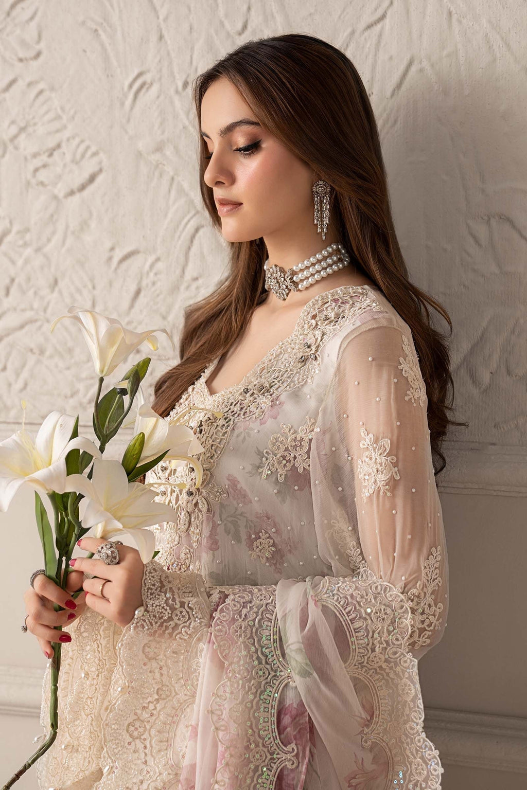 03-Piece Embroidered Chiffon Suit With Silk Trouser & Dupatta | Ready To Wear