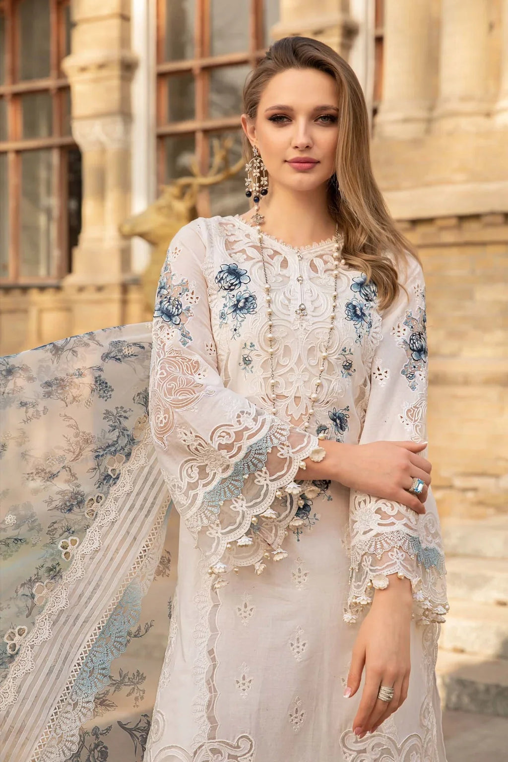 03-Piece Embroidered Cotton Suit With Organza Dupatta | Ready To Wear