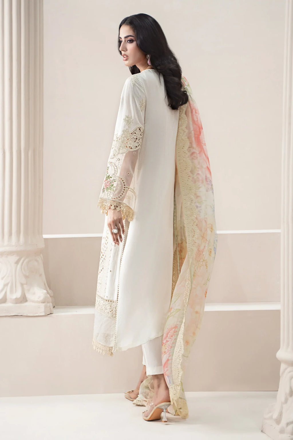 The Pastel Blossom: Schiffli & Floral Embroidered Cotton Suit | Ready To Wear