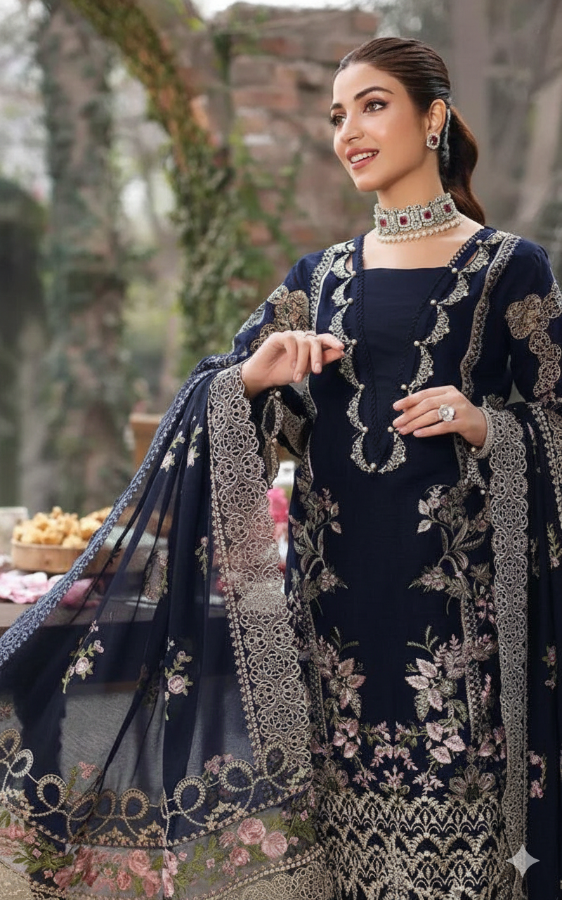 Kahf 3 Piece Lawn  Embroidered With Digtal Printed Monark Dupatta | Read To Wear