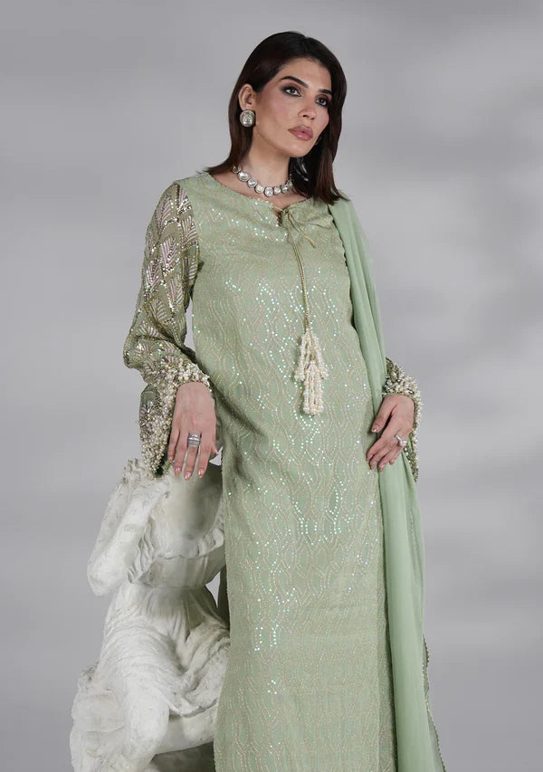Mint Green - Embroidered Chiffon Suit | Ready To Wear
