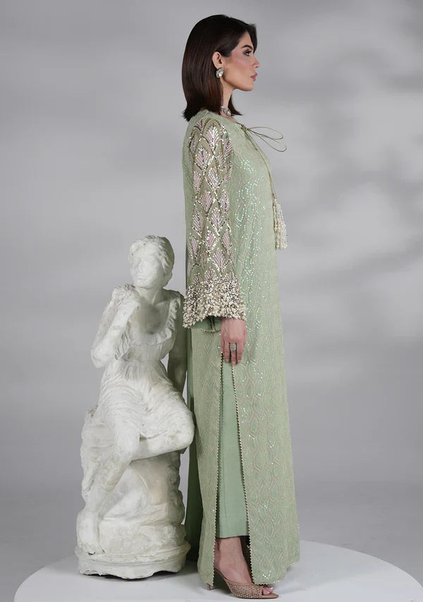 Mint Green - Embroidered Chiffon Suit | Ready To Wear
