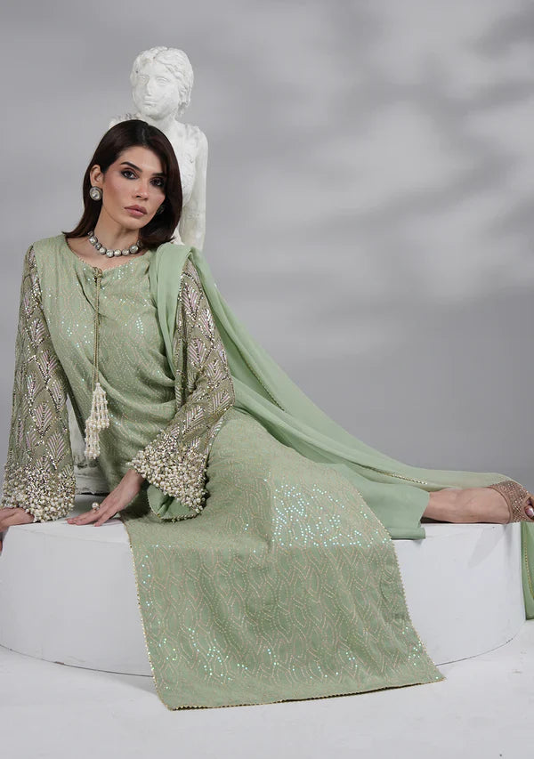 Mint Green - Embroidered Chiffon Suit | Ready To Wear