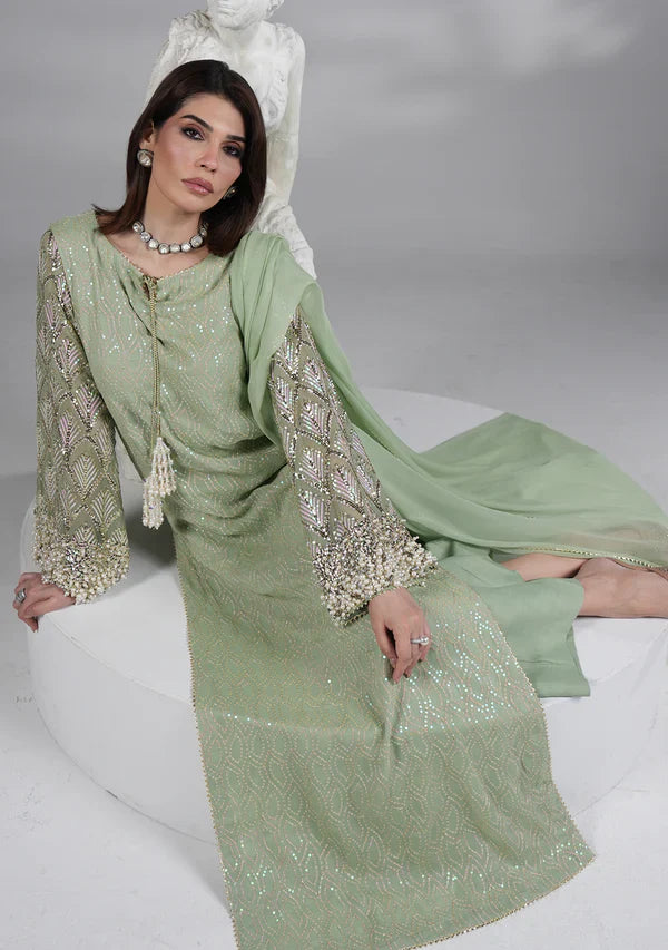 Mint Green - Embroidered Chiffon Suit | Ready To Wear