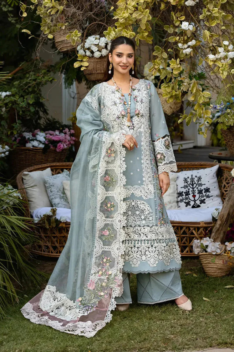 Dusty Blue: Heavy Lace Embroidered Cotton Suit | Ready To Wear