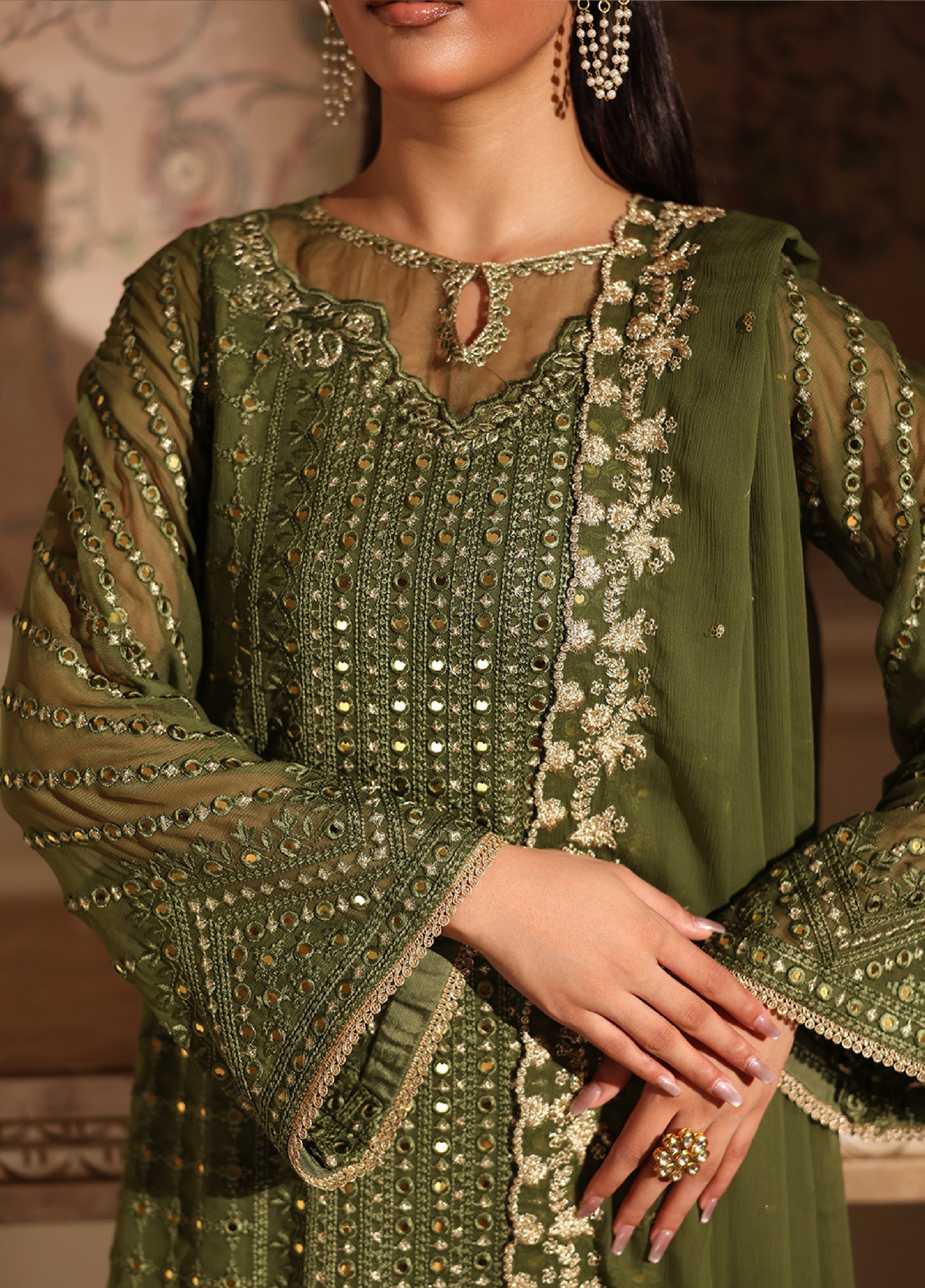 3  Piece Stitched Chiffon  Suit - Ready to Wear