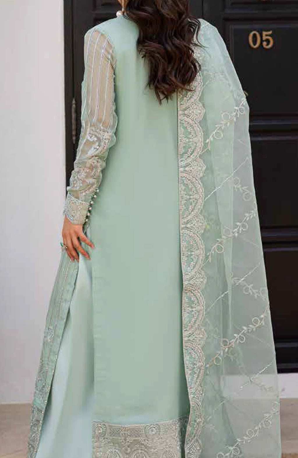 The Aqua Pearl: Embroidered Chiffon Long Shirt | Ready To Wear