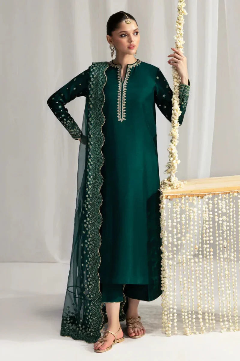 Forest Elegance: Gold Embroidered Silk Suit | Ready To Wear