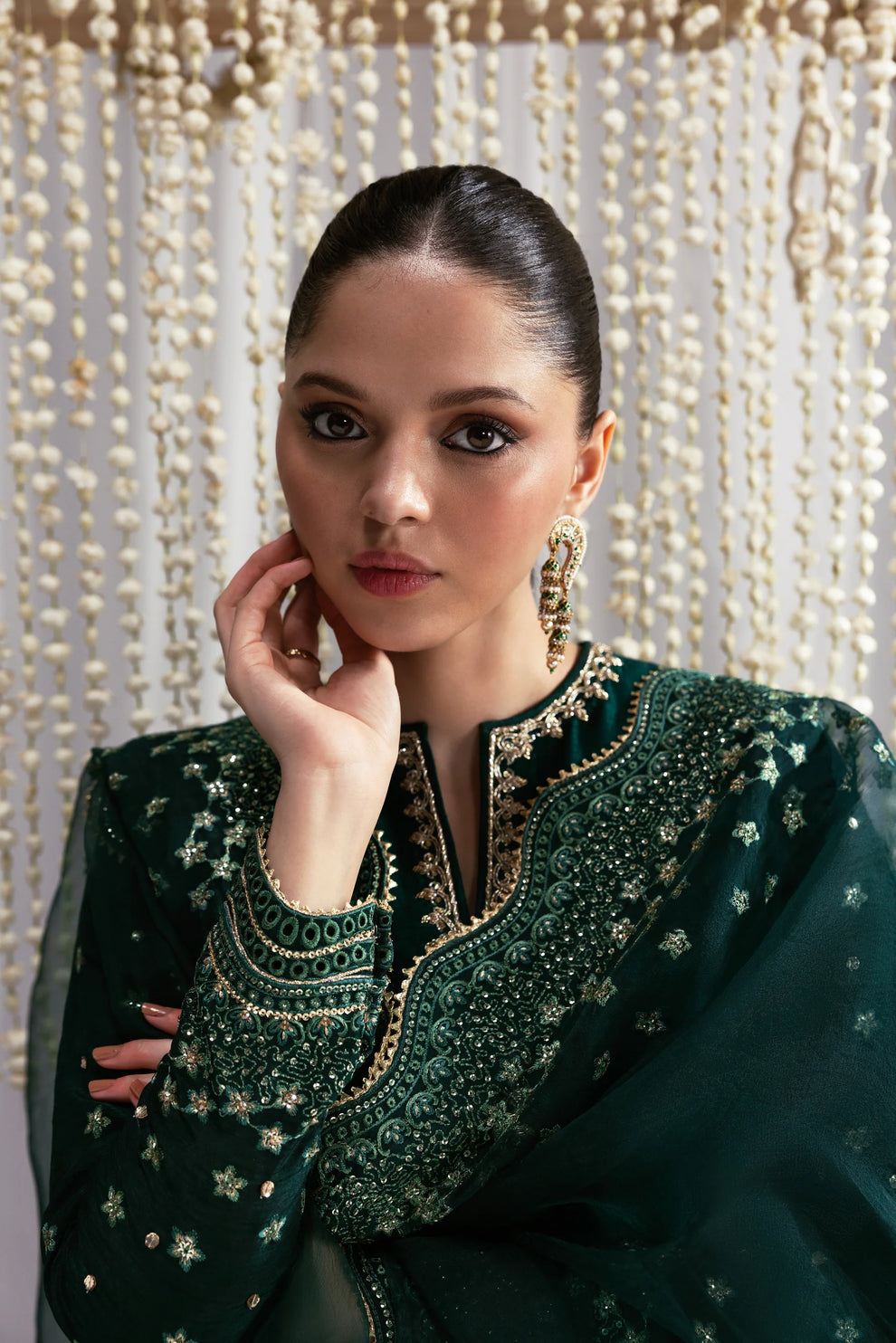 Forest Elegance: Gold Embroidered Silk Suit | Ready To Wear