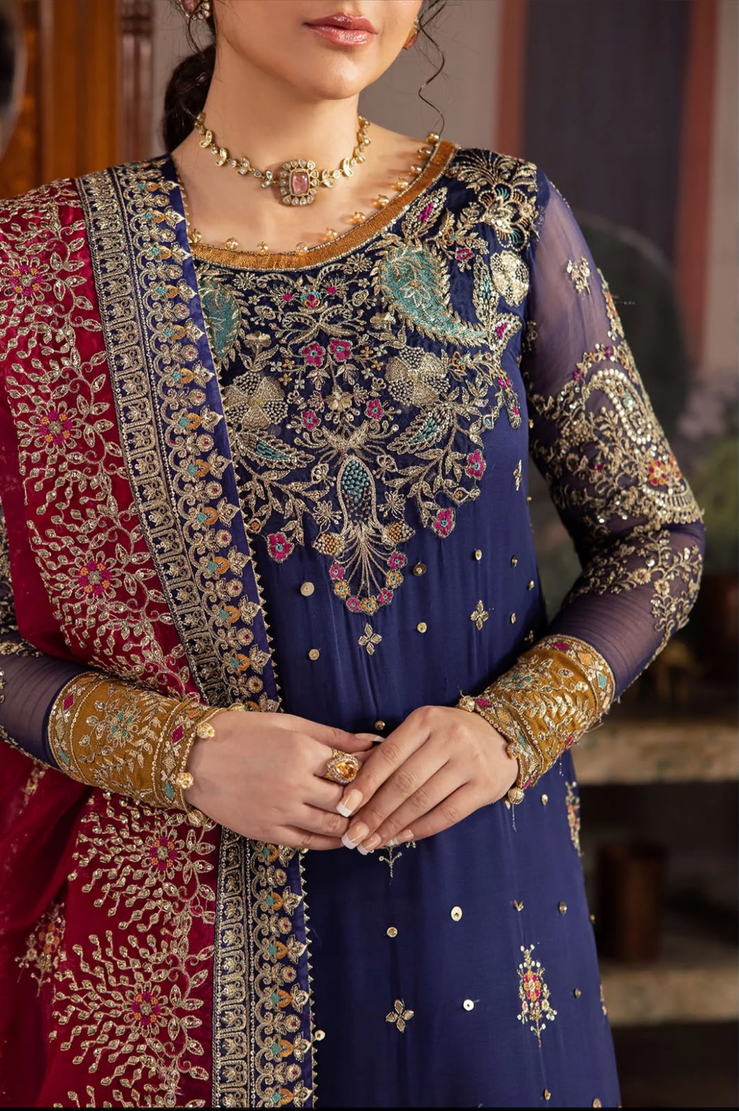 3 Piece Chiffon Suit With Organza Dupatta | Ready To Wear