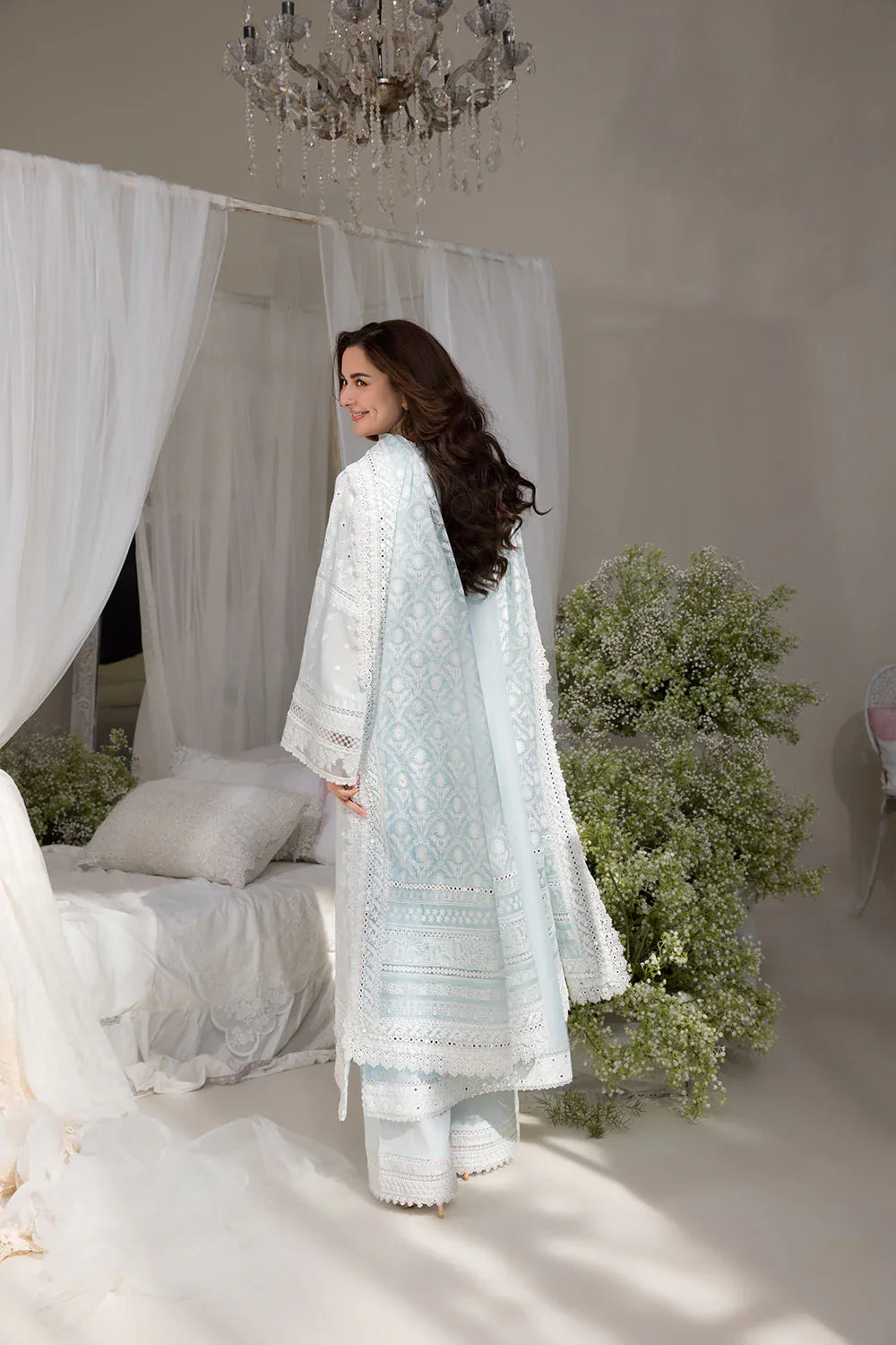 03-Piece Embroidered Lawn With Organza Dupatta - Ready To Wear