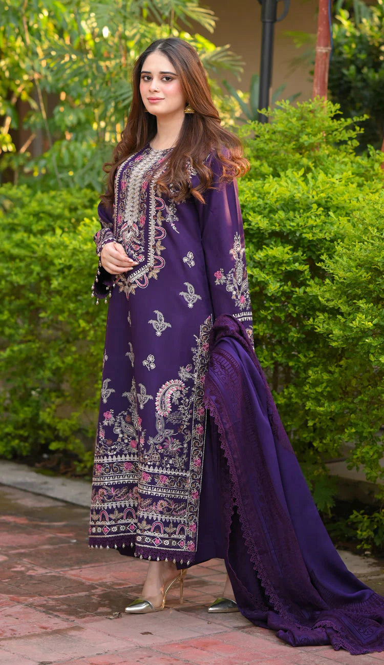 The Royal Plum: Heavy Chickenkari Embroidered Cotton Suit | Ready To Wear