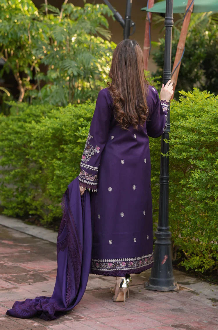 The Royal Plum: Heavy Chickenkari Embroidered Cotton Suit | Ready To Wear