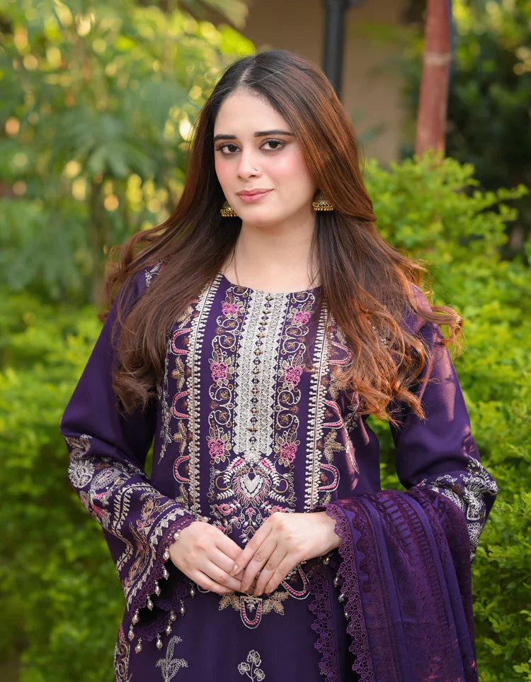 The Royal Plum: Heavy Chickenkari Embroidered Cotton Suit | Ready To Wear