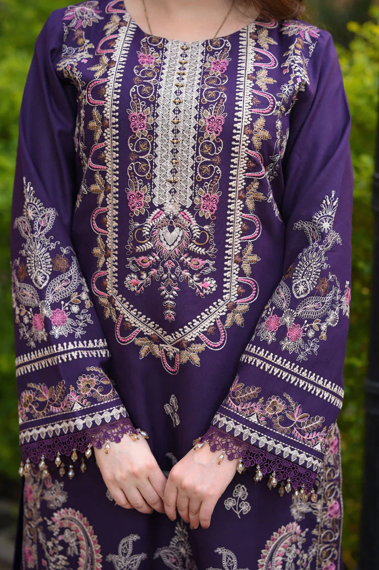 The Royal Plum: Heavy Chickenkari Embroidered Cotton Suit | Ready To Wear