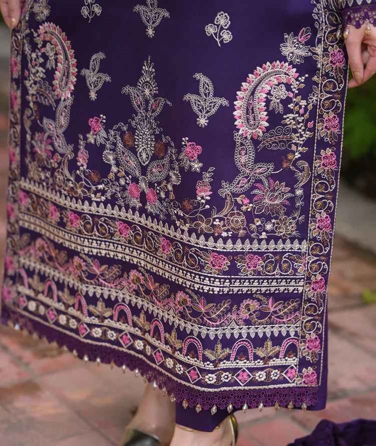 The Royal Plum: Heavy Chickenkari Embroidered Cotton Suit | Ready To Wear