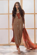 Copper Cascade: Heavy Embroidered Chiffon Suit With | Ready To Wear