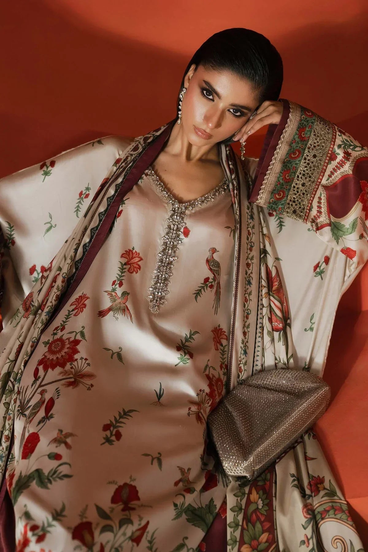 The Ivory Kaftan: Botanical Printed Silk Luxe Kaftan | Ready To Wear