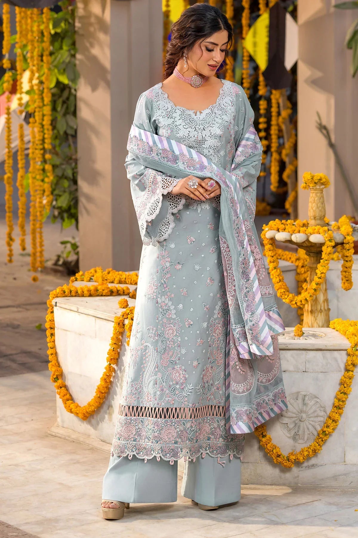 03-Piece Lawn Cotton Suit With Khaddi Net Dupatta | Ready To Wear