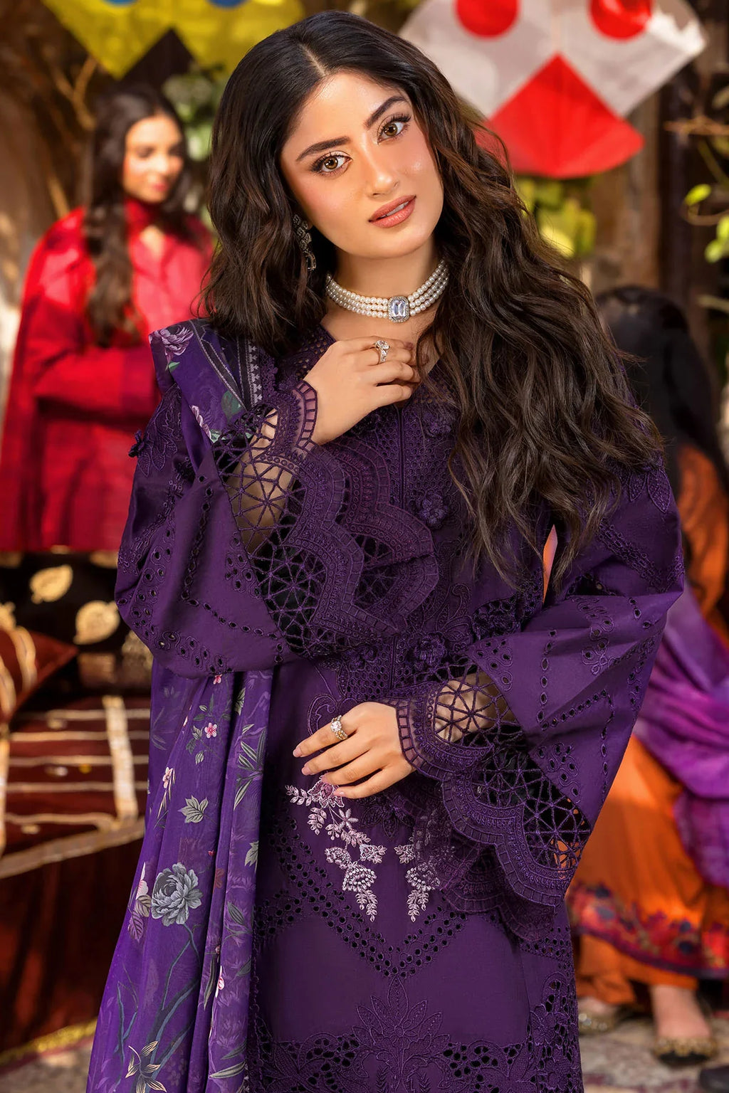 03-Piece Embroidered Cotton Suit With Printed Chiffon Dupatta | Ready To Wear