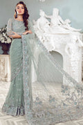 Mint Mirage: Heavily Embellished Net Saree