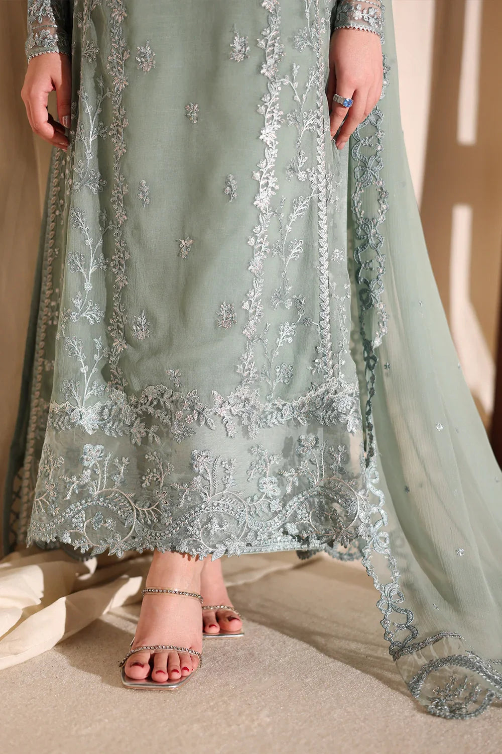 The Sage Whisper: Ethereal Embroidered Chiffon Suit  | Ready To Wear