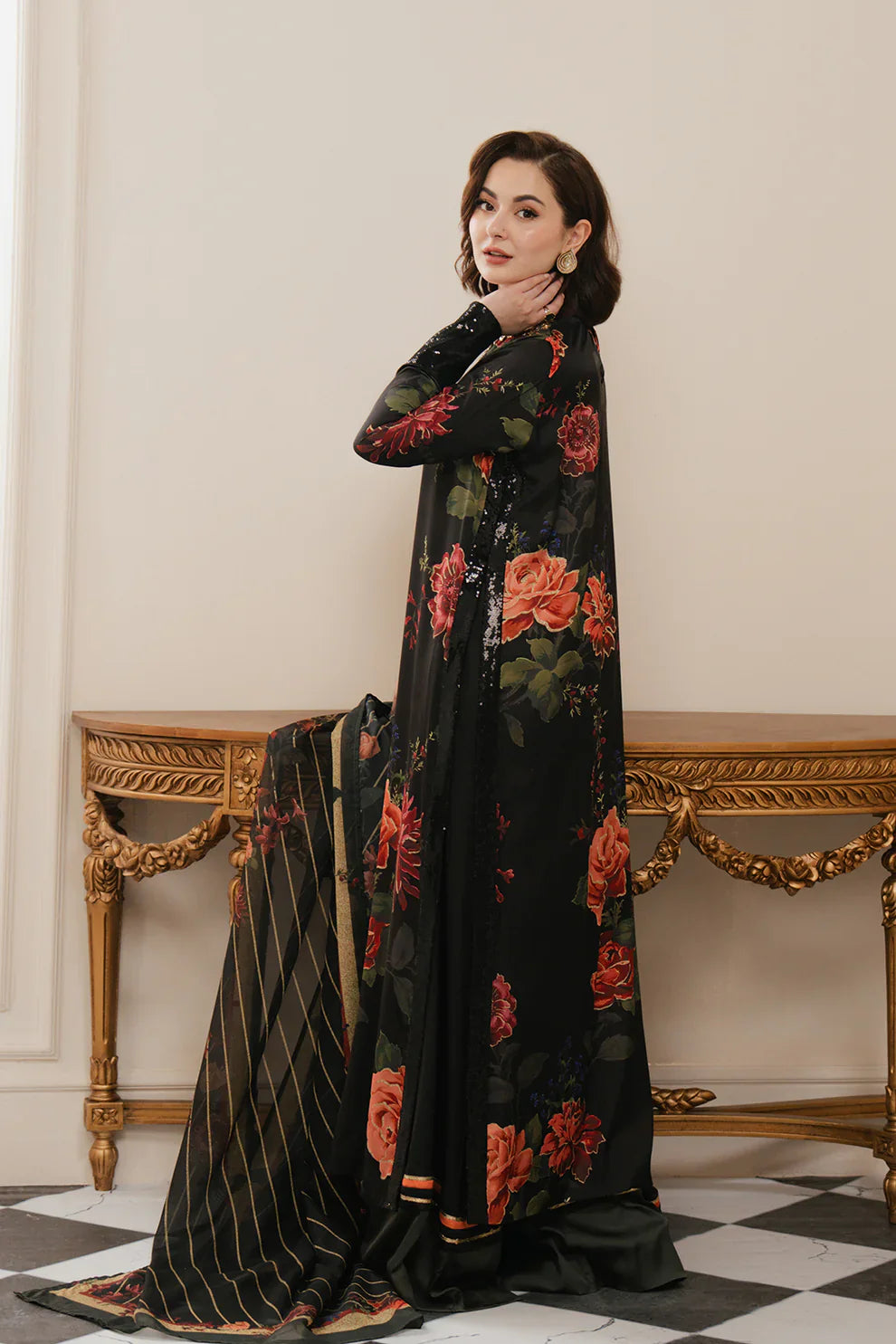 The Black Botanical: Embroidered Shamoz Silk Suit | Ready To Wear