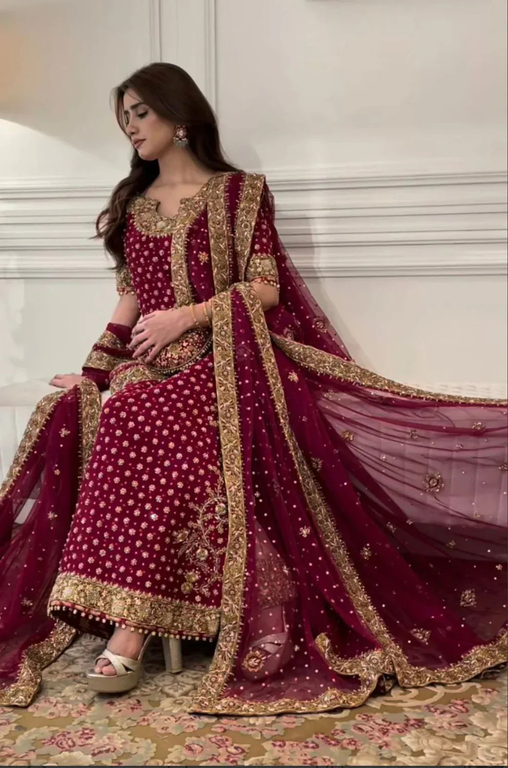 03-Piece Chiffon Suit With Embroidery - Ready To Wear