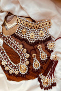 Grand Maroon and Off-White Kundan Bridal Set