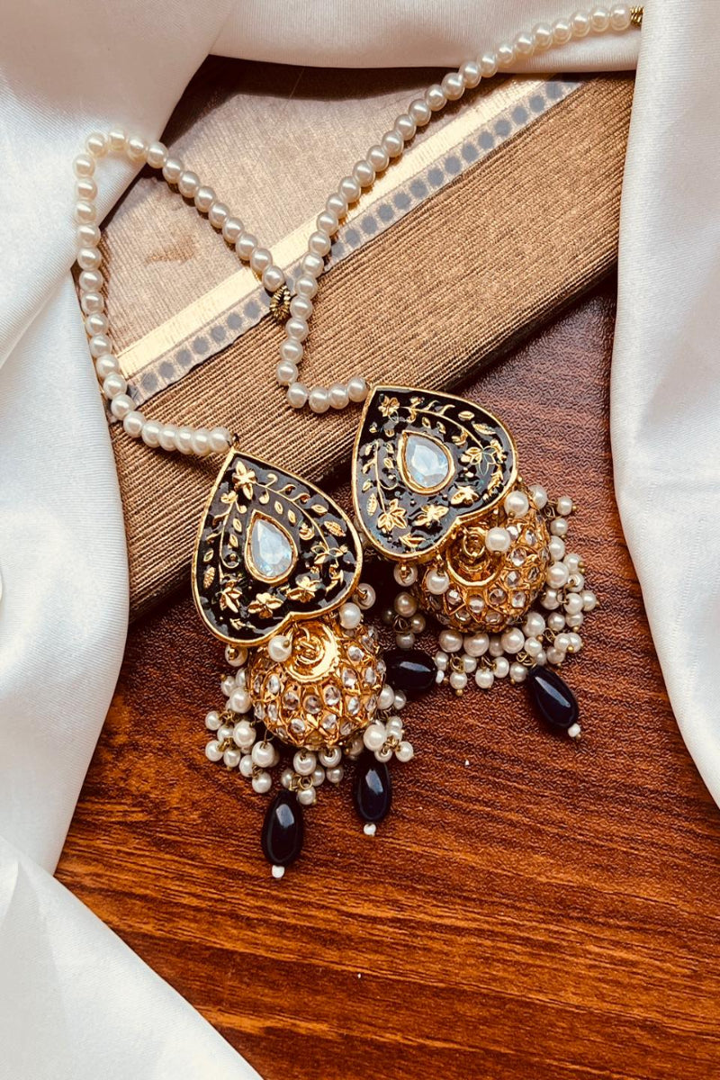 Midnight Bloom Heart-Shaped Meenakari Jhumkas