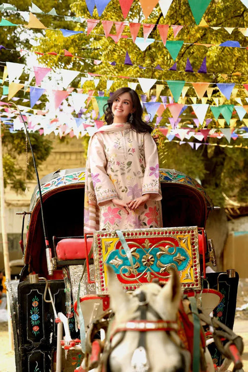 03-Piece Embroidered Lawn Suit With Silk Dupatta | Ready To Wear