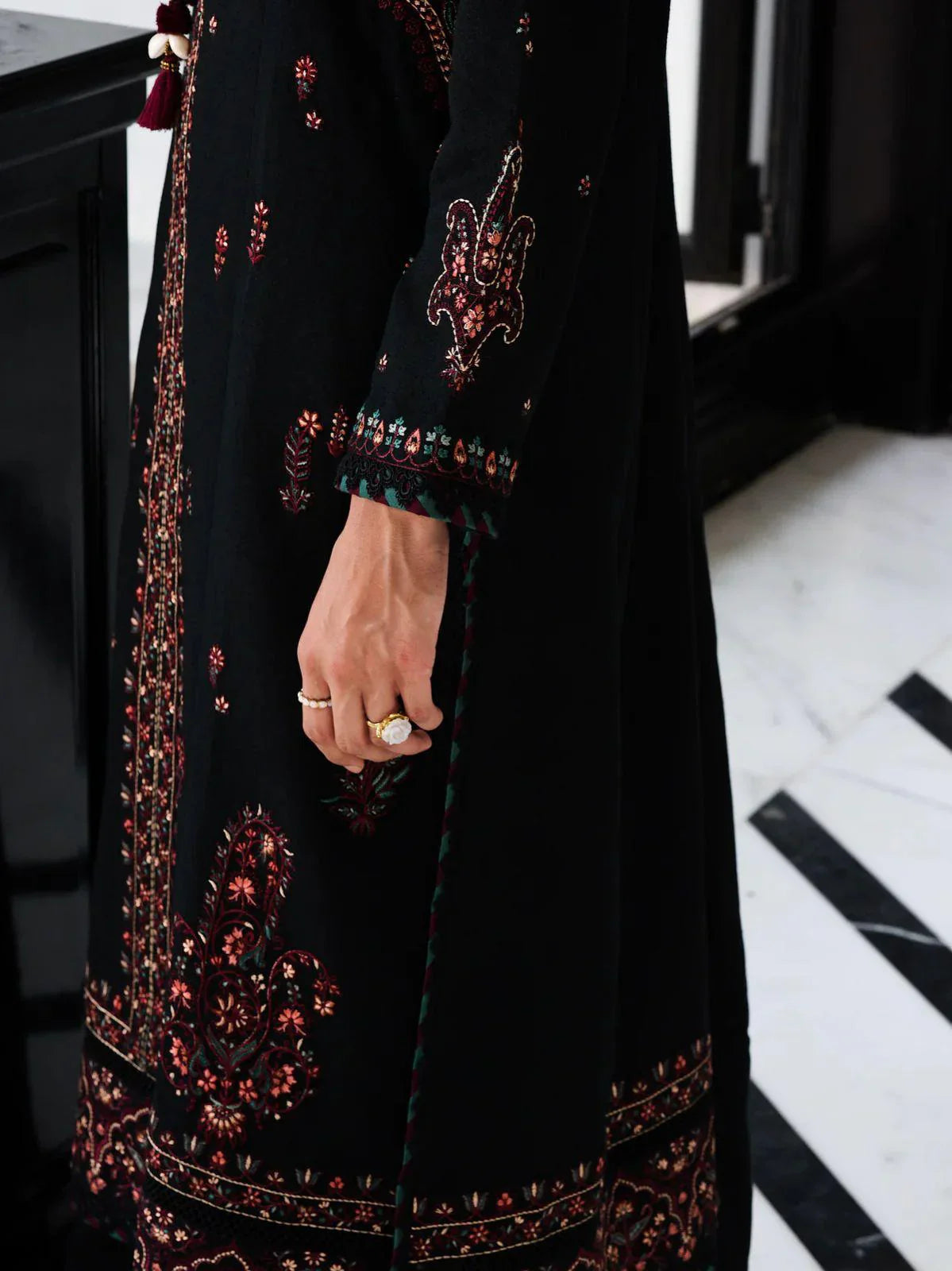 Midnight Noir: Multi Thread Embroidered Cotton Suit | Ready To Wear