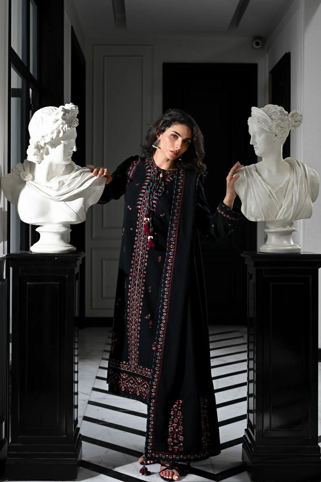 Midnight Noir: Multi Thread Embroidered Cotton Suit | Ready To Wear