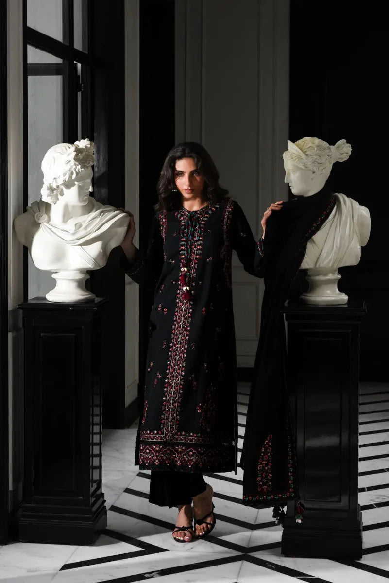 Midnight Noir: Multi Thread Embroidered Cotton Suit | Ready To Wear