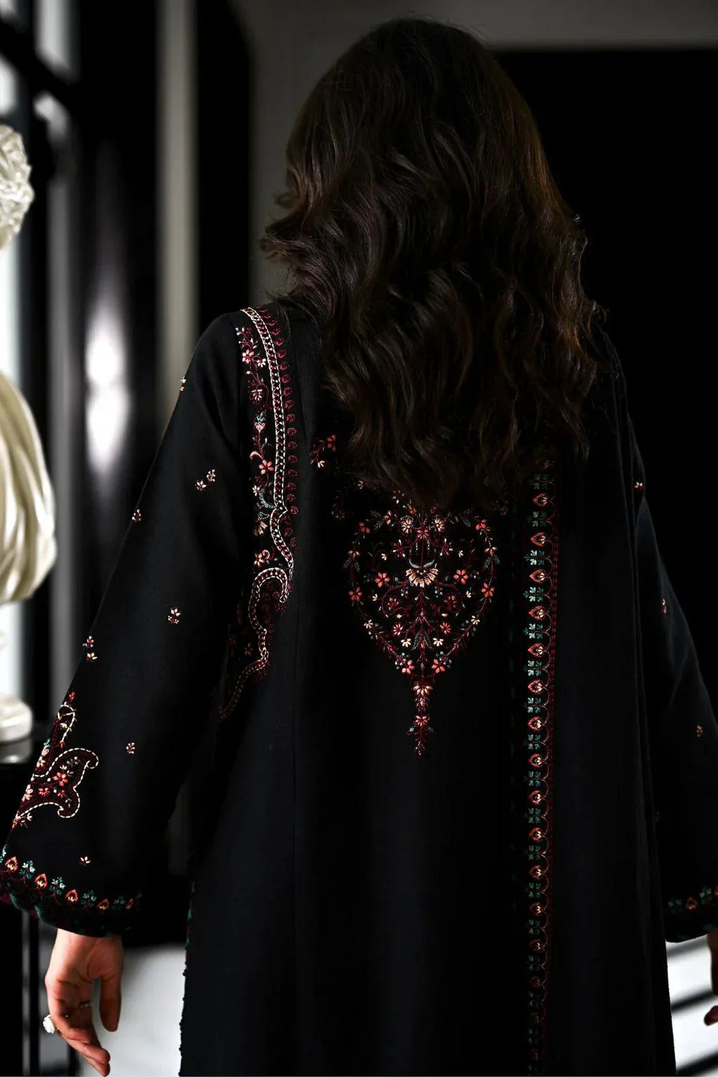 Midnight Noir: Multi Thread Embroidered Cotton Suit | Ready To Wear