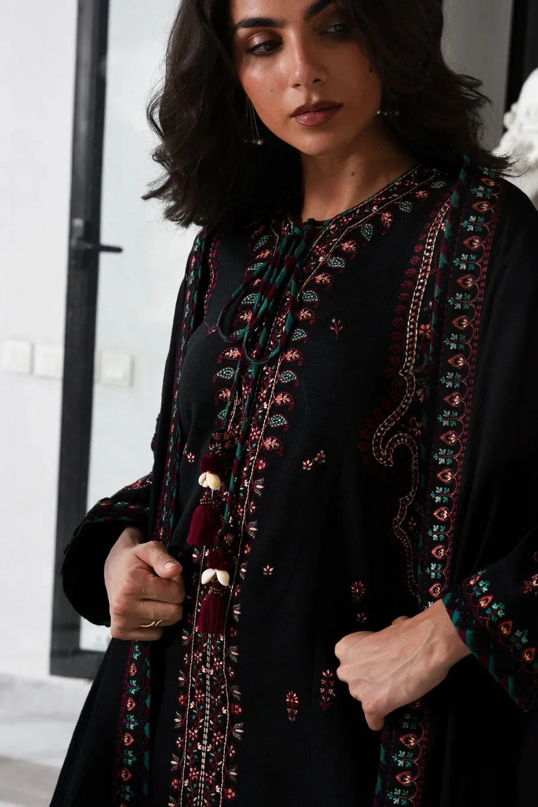 Midnight Noir: Multi Thread Embroidered Cotton Suit | Ready To Wear