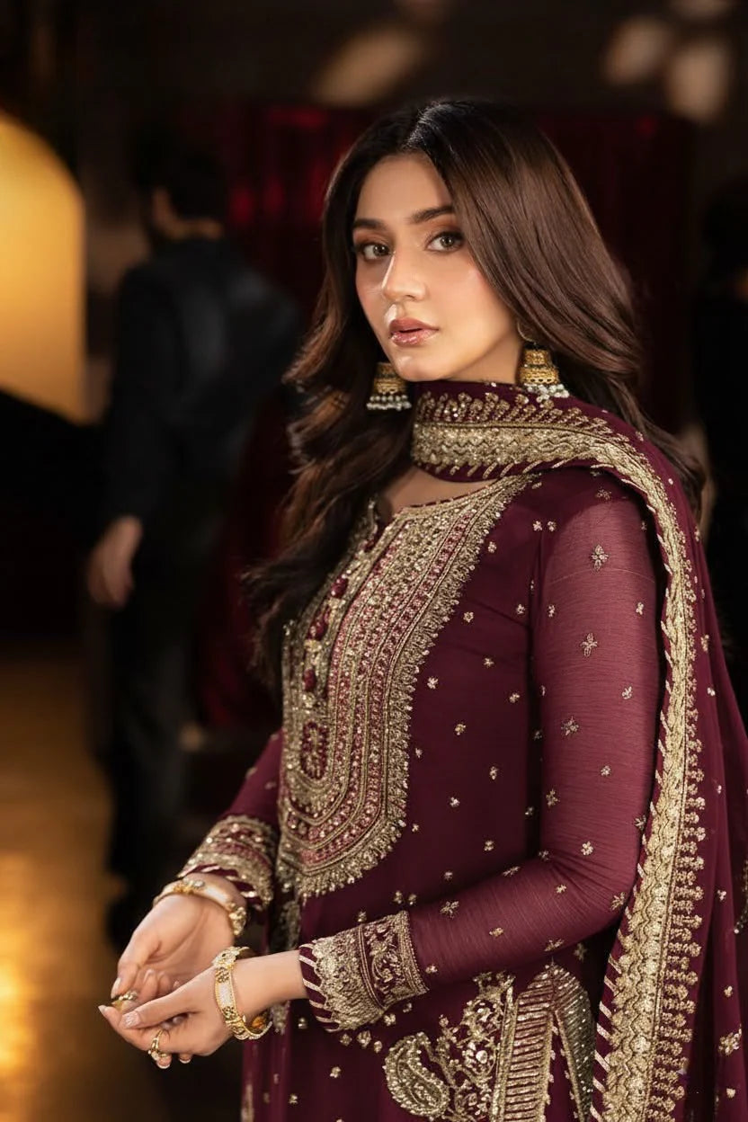3 Piece Stitched Chiffon  Gharara Suit - Ready to Wear