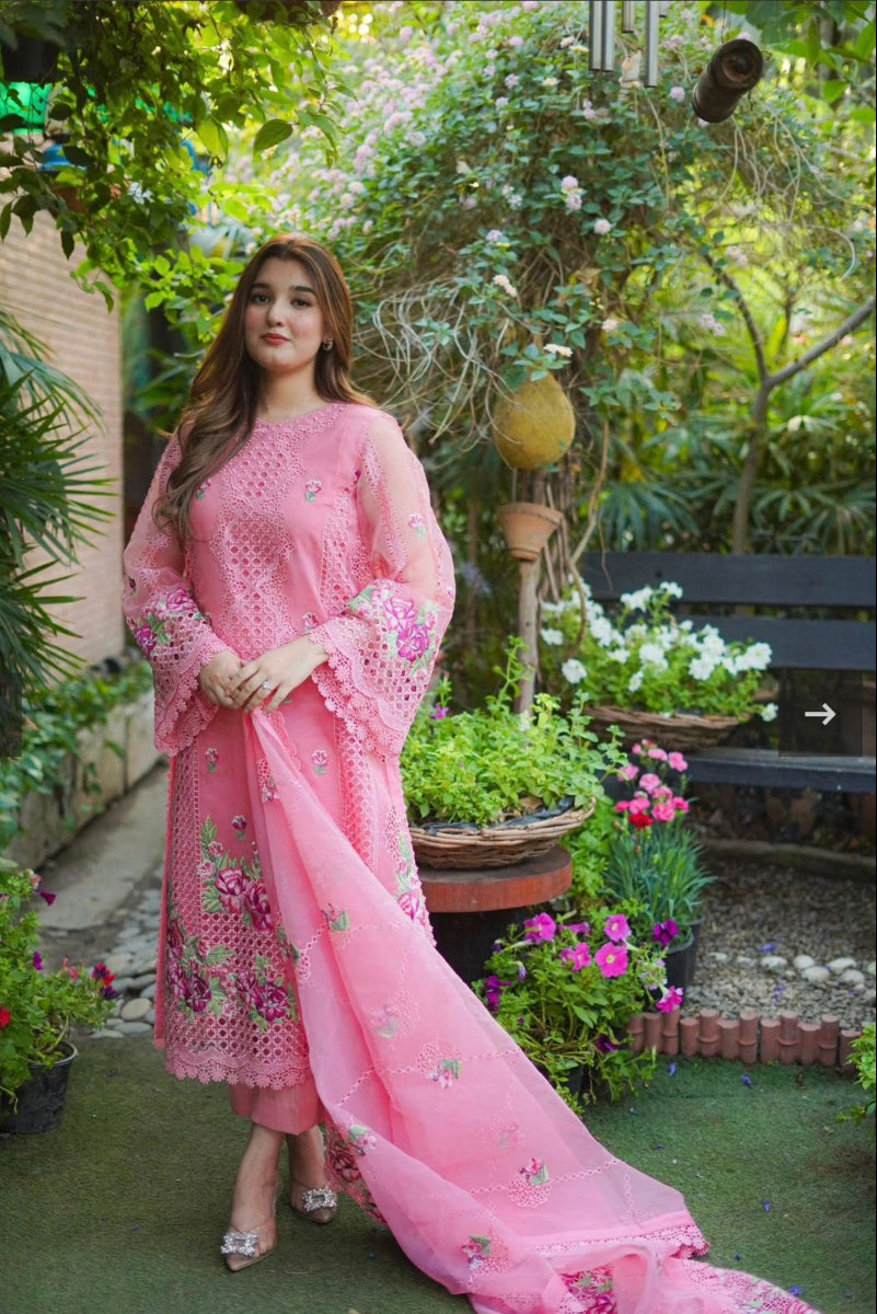 Summer Rose: All-Over Embroidered Kurta & Dupatta | Ready To Wear