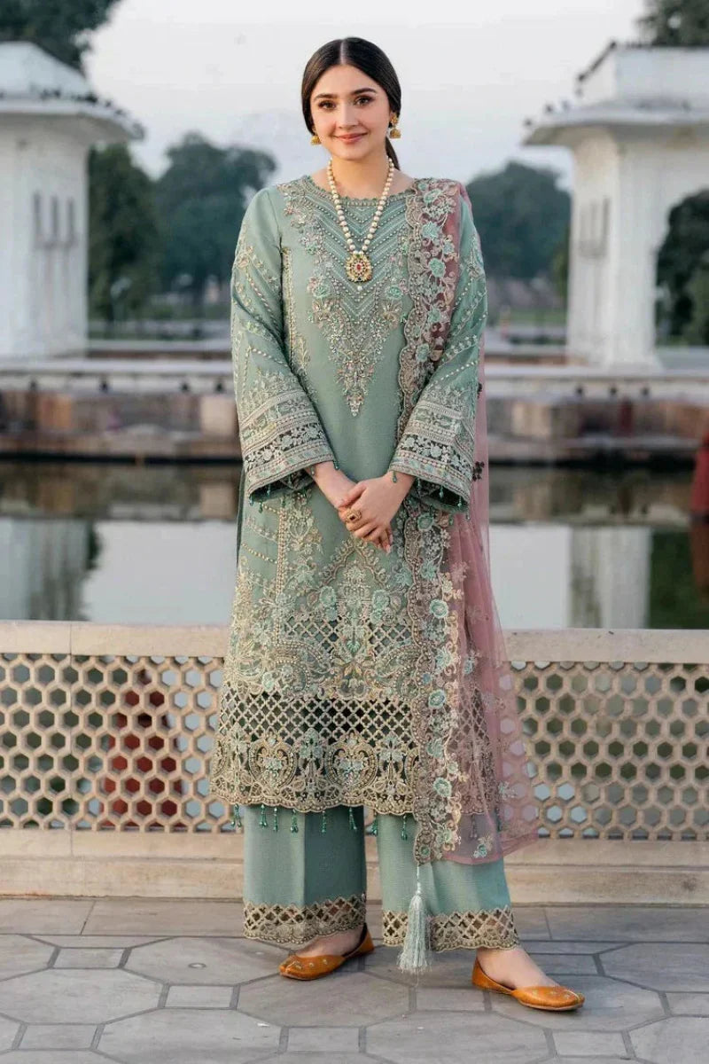 03-Piece Embroidered Chiffon Suit With Net Dupatta | Ready To Wear