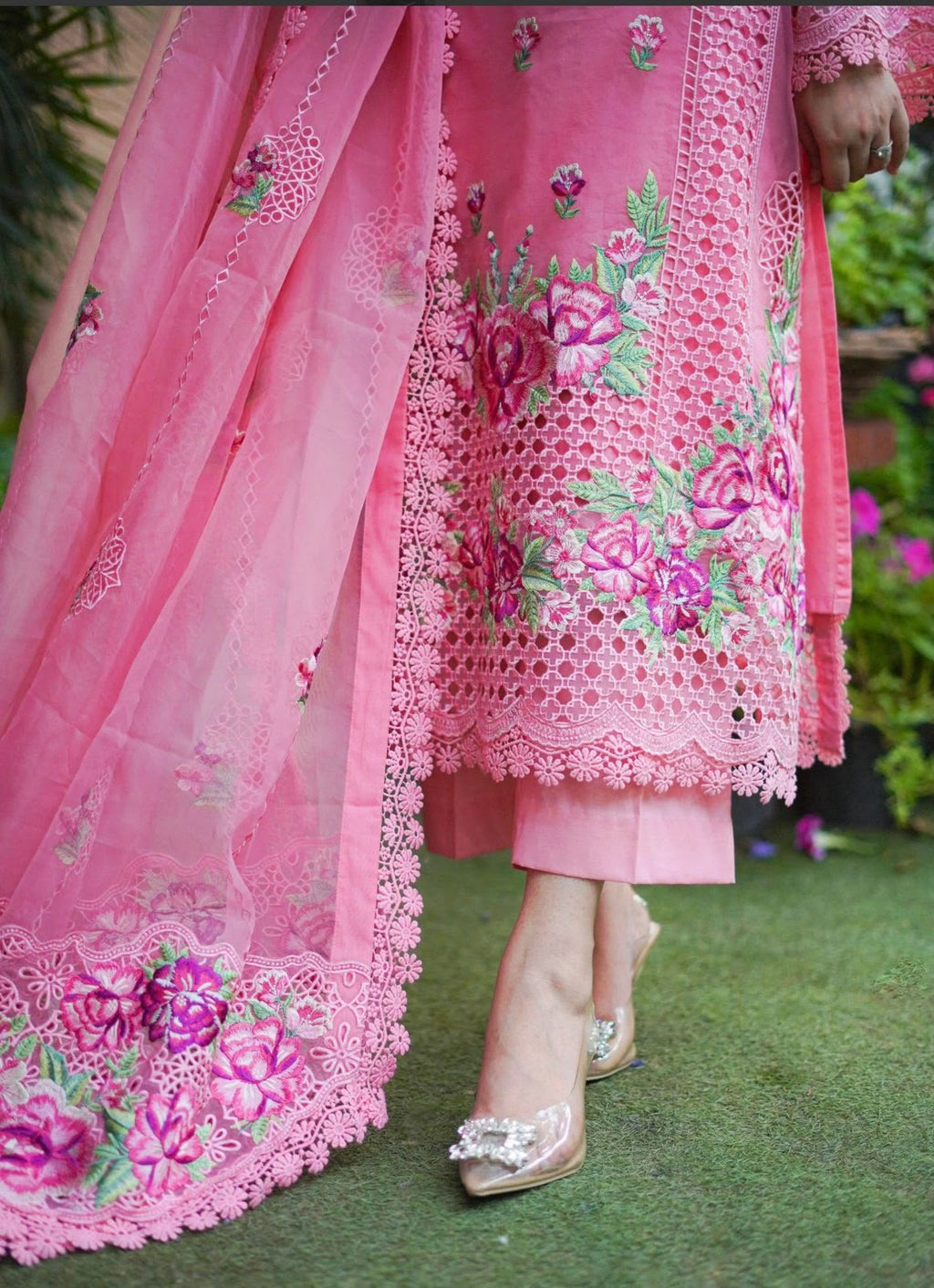 Summer Rose: All-Over Embroidered Kurta & Dupatta | Ready To Wear