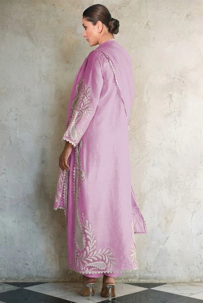 The Lilac Charm: Embroidered Silk Suit | Ready To Wear