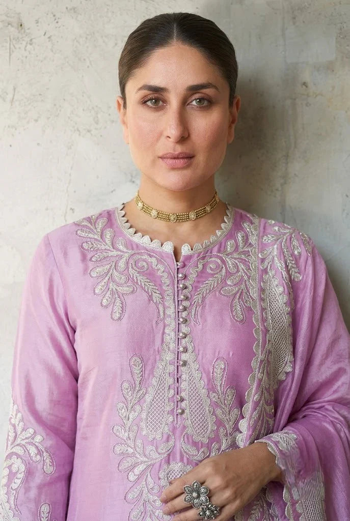 The Lilac Charm: Embroidered Silk Suit | Ready To Wear