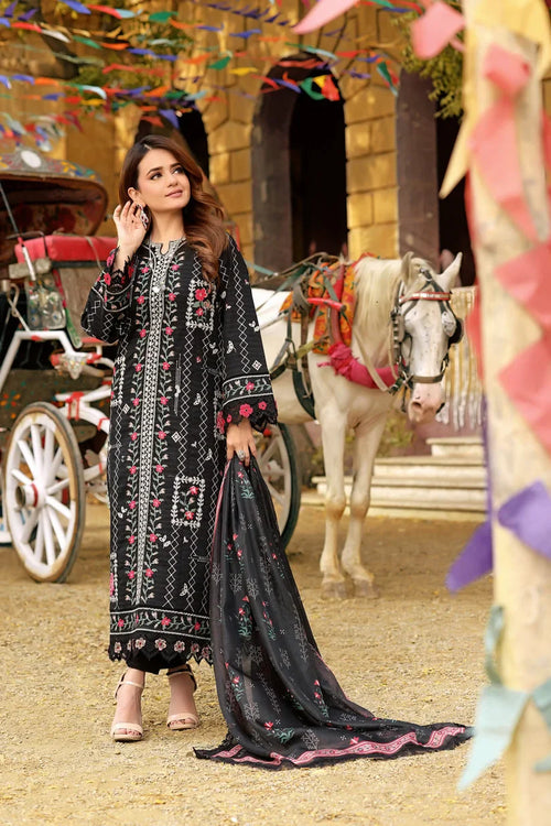 03-Piece Embroidered Lawn Suit With Silk Dupatta | Ready To Wear