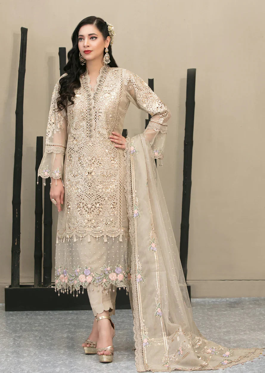 03-Piece Embroidered Organza Suit With Net Dupatta | Ready To Wear