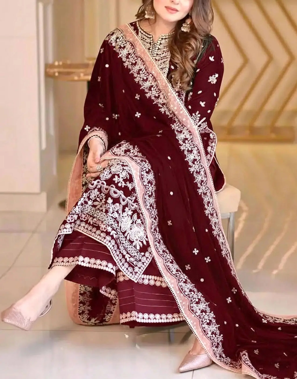 03-Piece Heavy Embroidered Chiffon Suit - Ready To Wear