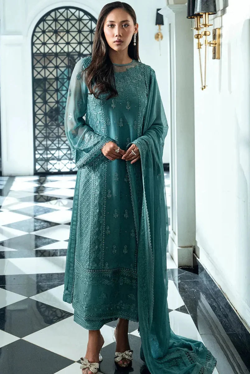 Aqua Serenade: Chiffon Suit With Sequin Embroidery | Ready To Wear