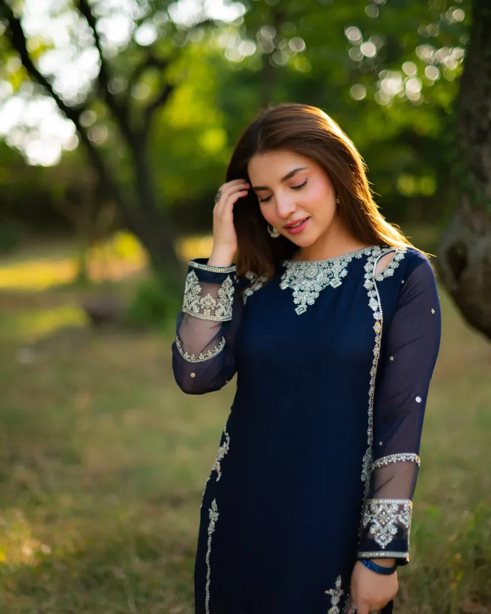03-Piece Chiffon Suit With Thread Embroidery | Ready To Wear